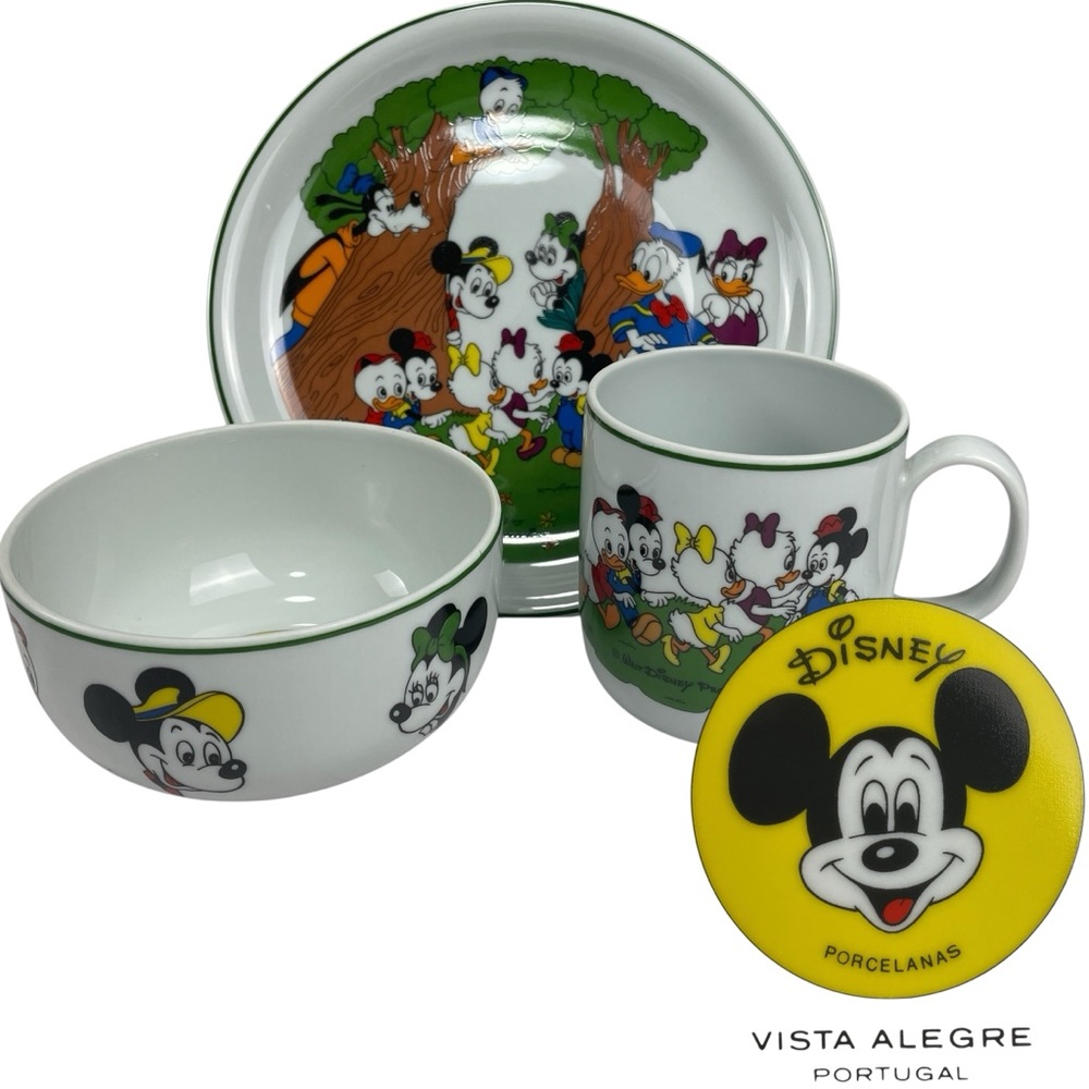 Vintage Walt Disney Productions 3 Piece Porcelain Dish Set Vista Alegre Portugal